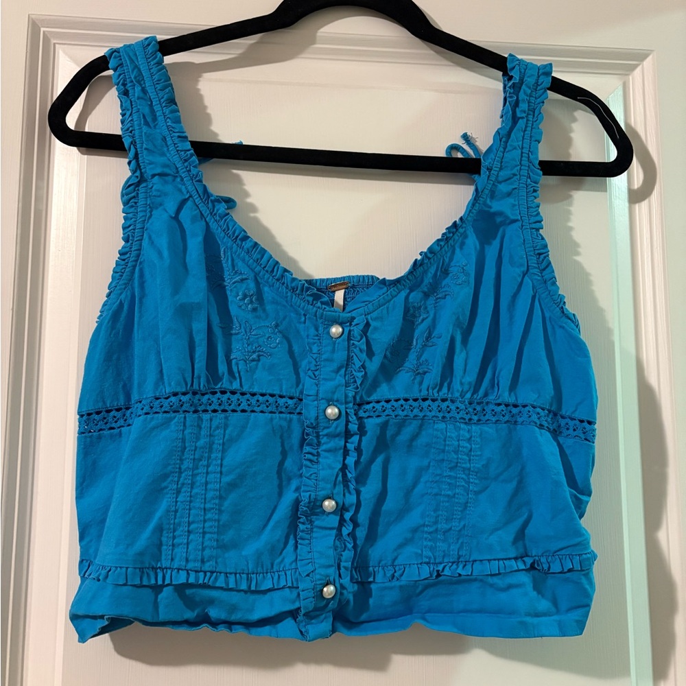 Free People Vibrant Blue Embroidered Tank Top